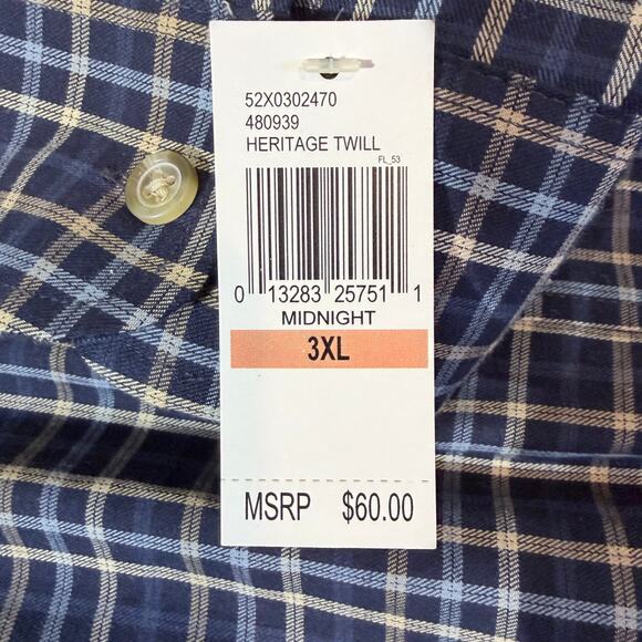 Arrow 3XL Mens Plaid Button Down Shirt NWT Midnight Blue Casual Long Sl - Picture 4 of 4